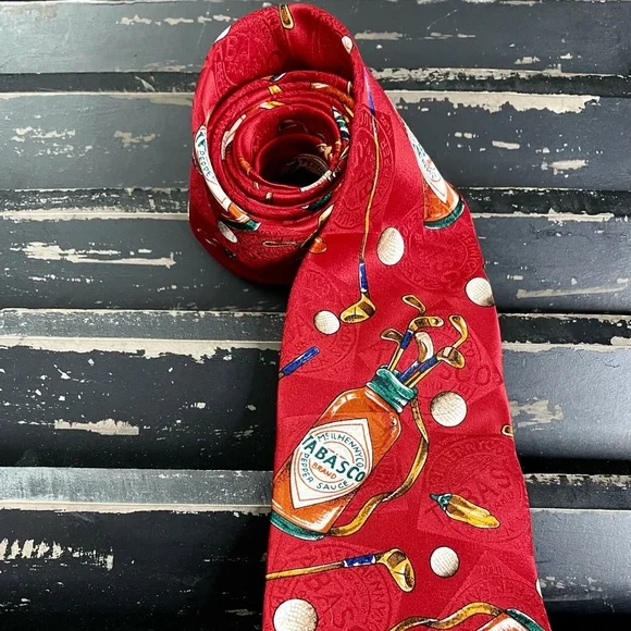 TABASCO Men’s Tabasco Bottle Golf Bag 100% Silk Novelty Neck Tie - Picture 2 of 7
